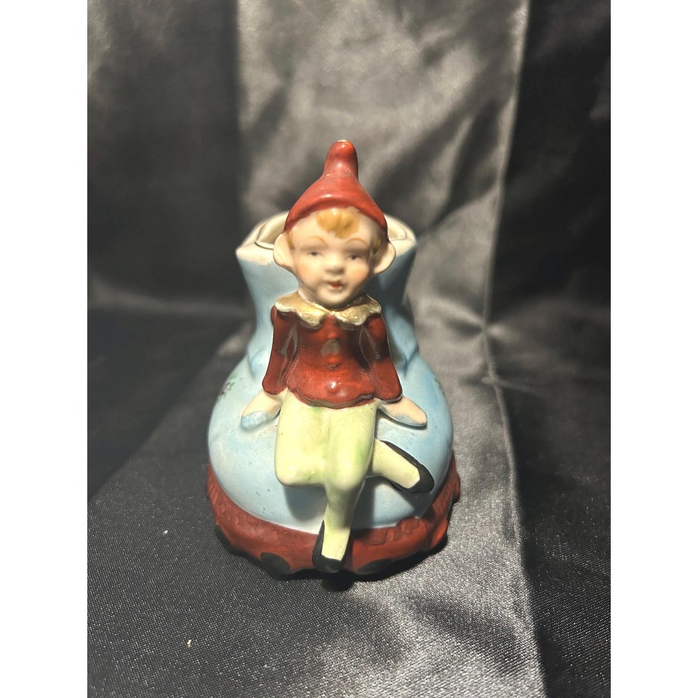 1950s Ceramic Pixie Elf Shoe Planter - Hand Painted Japan R217 Boot Vase